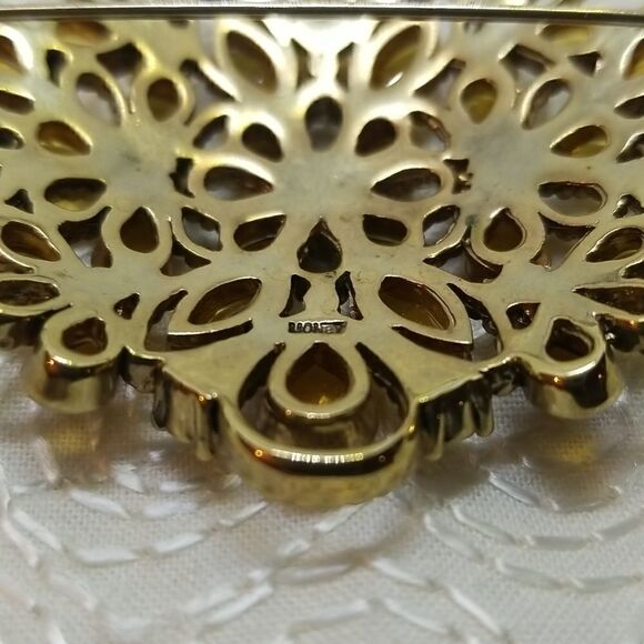 Monet Brooch Pin Crystal Brown  Gold Teardrop Round Oval Twisted Gold Brooch Pin - Picture 9 of 9